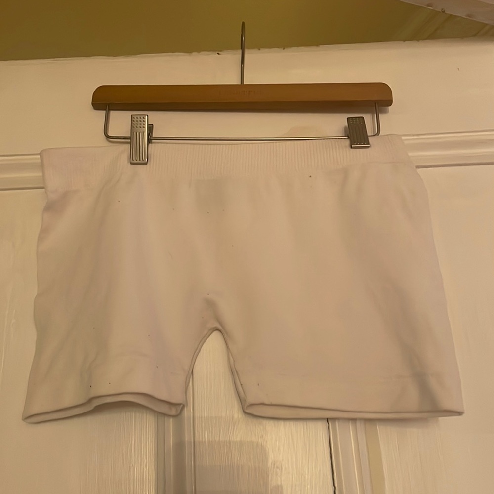 White spandex mini shorts